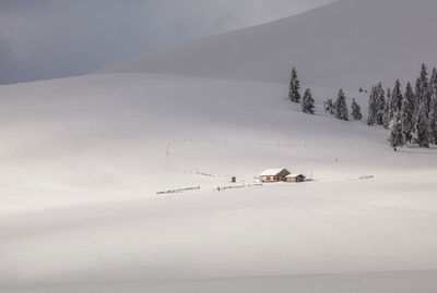 Scenic view of landscape against sky during winter