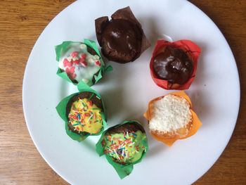 High angle view of dessert in plate on table