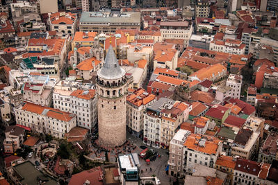 High angle view of buildings in city