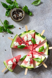 High angle view of fruit salad in plate