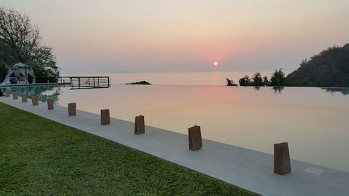 Scenic view of sea at sunset