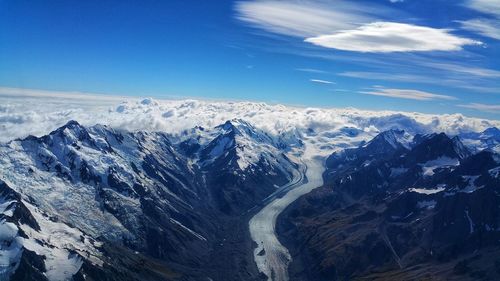 Scenic view of snowcapped mountains against sky