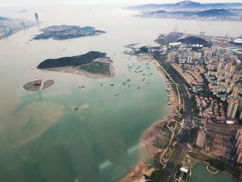 High angle view of city buildings