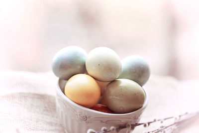 Easter eggs gentle background painted with natural colors very soft selective focus