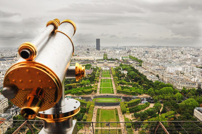 View from the viewpoint of the eiffel tower to the champs de mars and the rest of the city of paris.