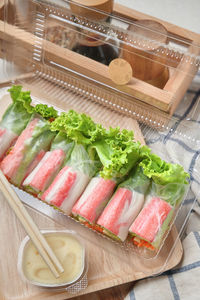 High angle view of food on table