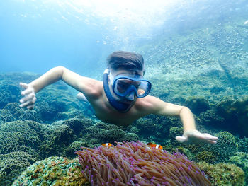 Portrait of woman swimming in sea