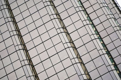 Low angle view of glass building against sky