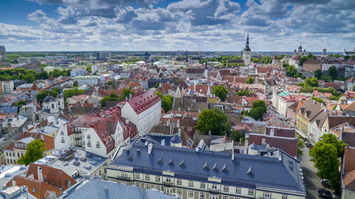 High angle view of buildings in city