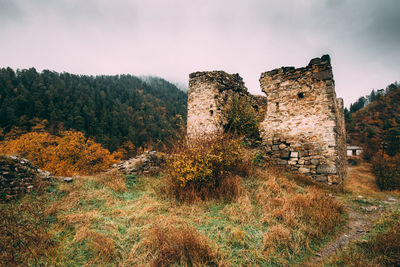 Low angle view of old building against sky