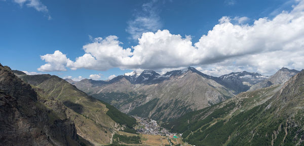 Panoramic view of landscape and mountains against sky