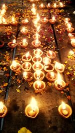 Lit candles in illuminated room