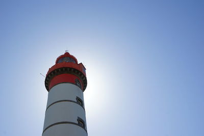 Low angle view of lighthouse against clear sky