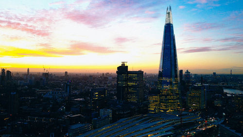 View of cityscape at sunset