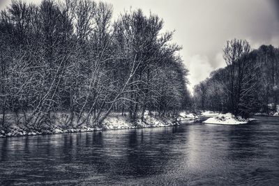 Scenic view of river against sky during winter