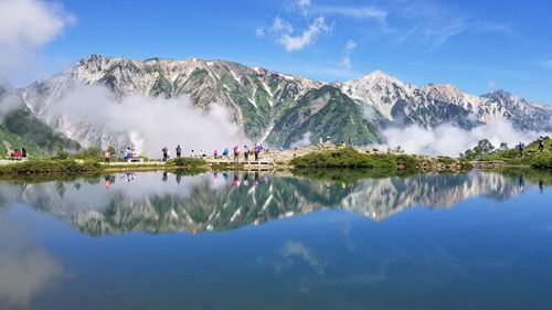 Panoramic view of lake and mountains against sky