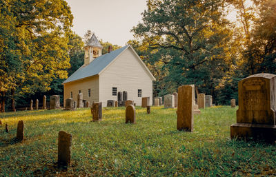 View of cemetery against sky during autumn