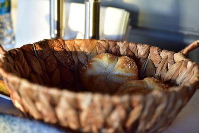 Close-up of bread in basket on table