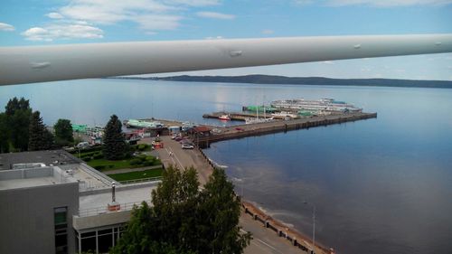 High angle view of boats in sea