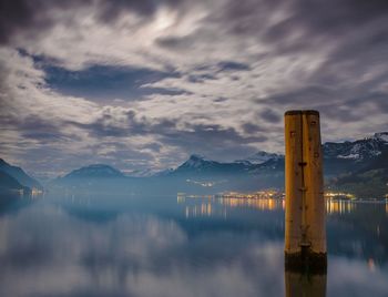 Scenic view of lake against sky during sunset