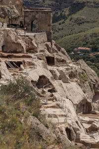 View of old ruin building on mountain