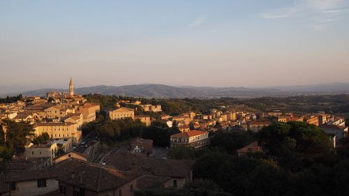 High angle view of town in city