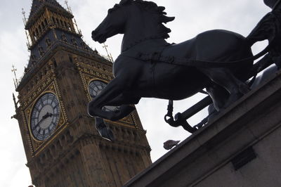 Low angle view of statue against historic building