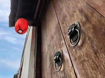 Low angle view of door knocker