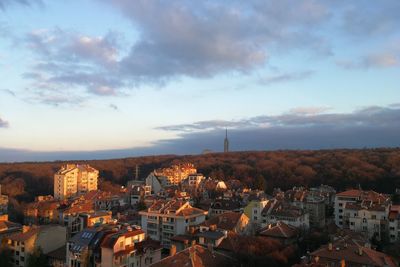 High angle view of townscape against sky