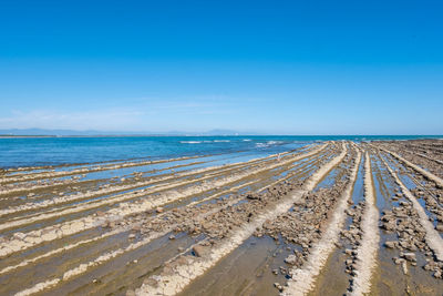 Panoramic view of beach against blue sky