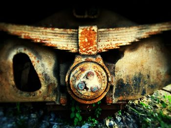 Close-up of old rusty wheel