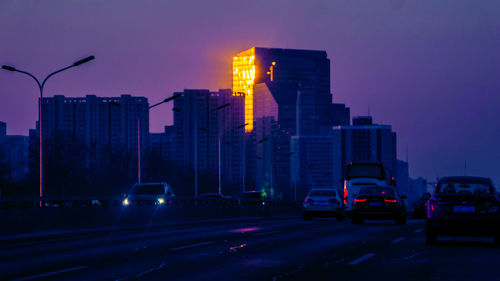 View of city at night