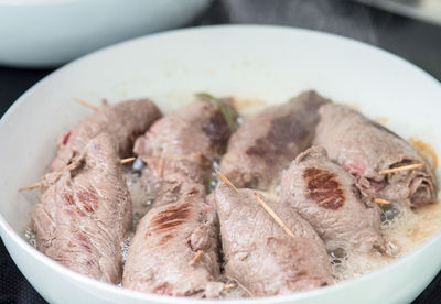 Close-up of roulade in bowl