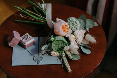 High angle view of fruits on table