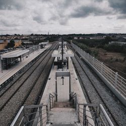 High angle view of railroad tracks against sky