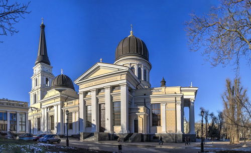 Odessa, ukraine 16.02.2023. spaso-preobrazhensky cathedral in odessa, ukraine, on a sunny winter day