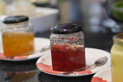 Close-up of drink served on table