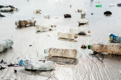 High angle view of garbage on beach