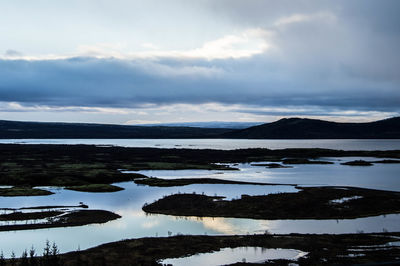 Scenic view of lake against sky