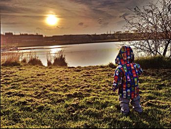 Scenic view of lake during sunset