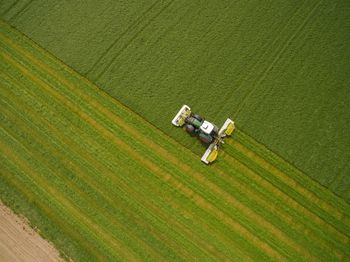 High angle view of motorcycle on agricultural field