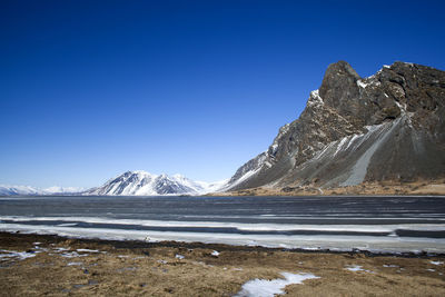 Scenic view of sea against clear blue sky