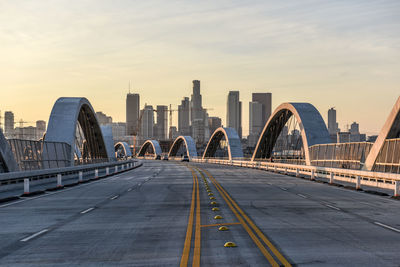 Looking into downtown los angeles from the 6th street bridge.