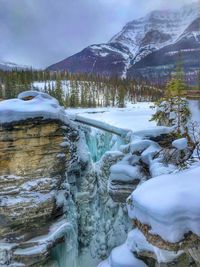 Scenic view of snow covered mountains against sky