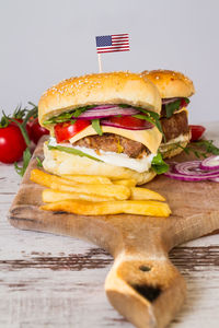 Close-up of burger on table