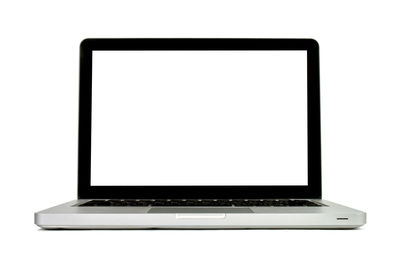 Low angle view of laptop against white background