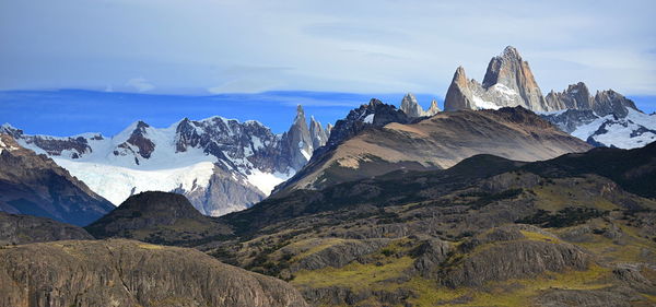 Scenic view of rocky mountains against sky