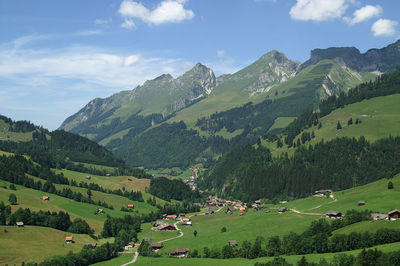 Scenic view of mountain farmland