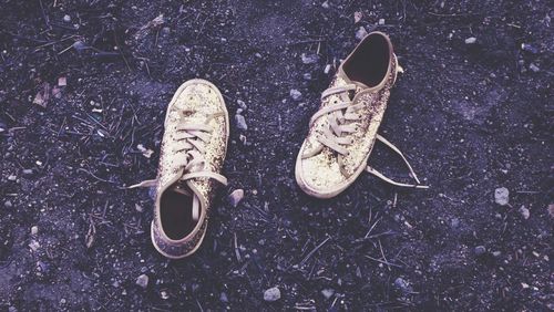 High angle view of shoes on floor