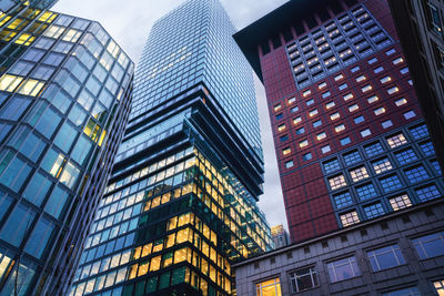 Low angle view of modern buildings in city